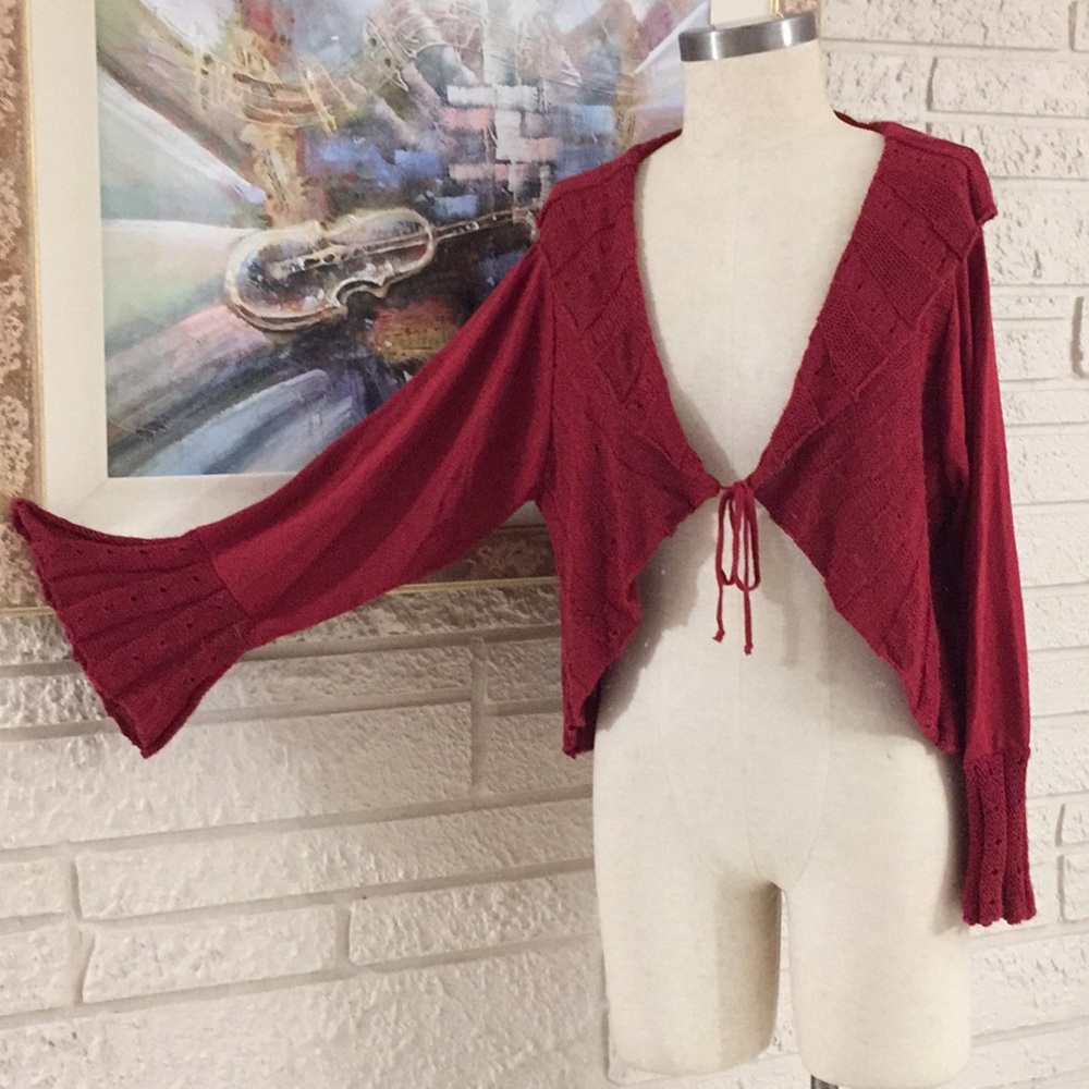 Lane Bryant Burgundy Crochet Knit Sweater Cardigan